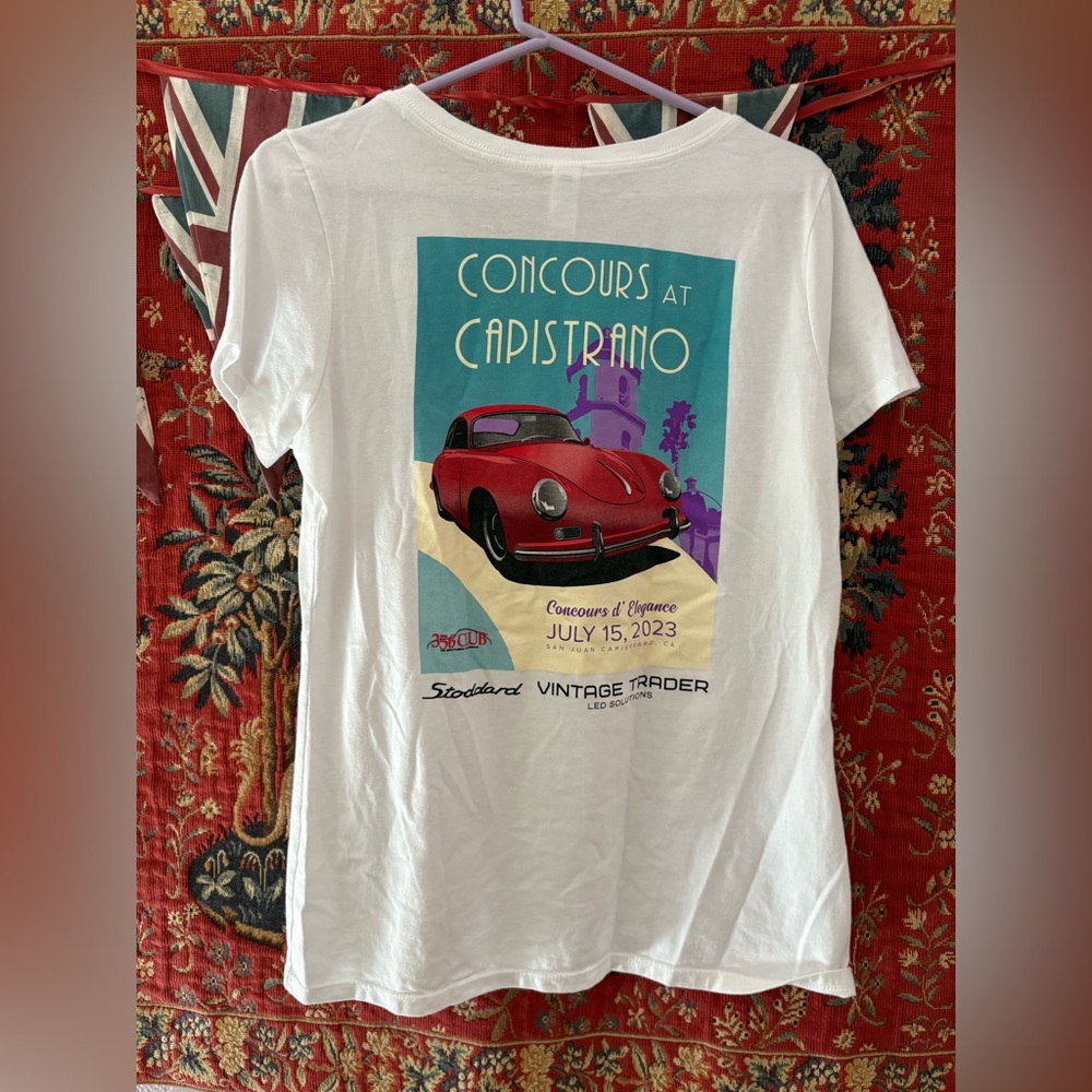 White Tee with Red 356 California Classic Beach Club Logo Porsche Vintage Car
